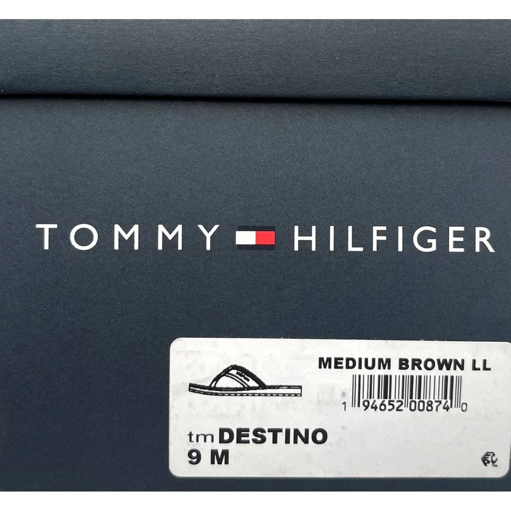 Tommy Hilfiger Mens Destino Thong Sandal‎ Size 9 Brown Faux Leather Flexible